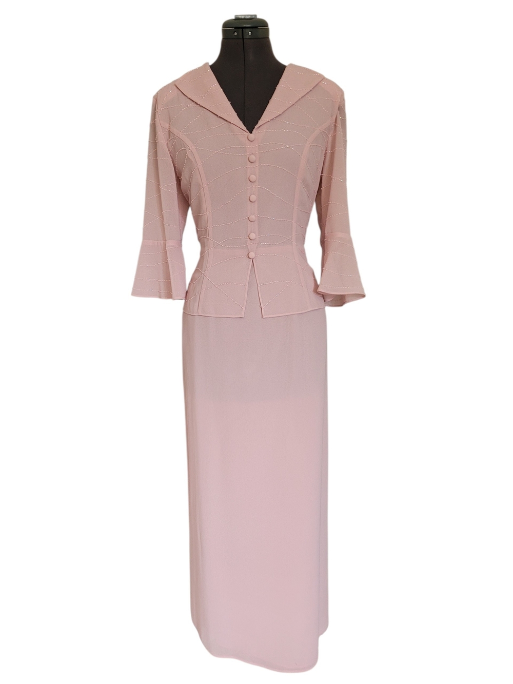 Beaded Cartise Vintage Dusty Pink Maxi Dress Mother of the Bride 90s Formal